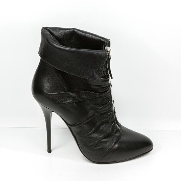 GUISEPPE ZANOTTI Zip Up Stiletto Ankle Boots Slouchy Ruched Leather 37.5 (6.5-7) - Picture 2 of 9